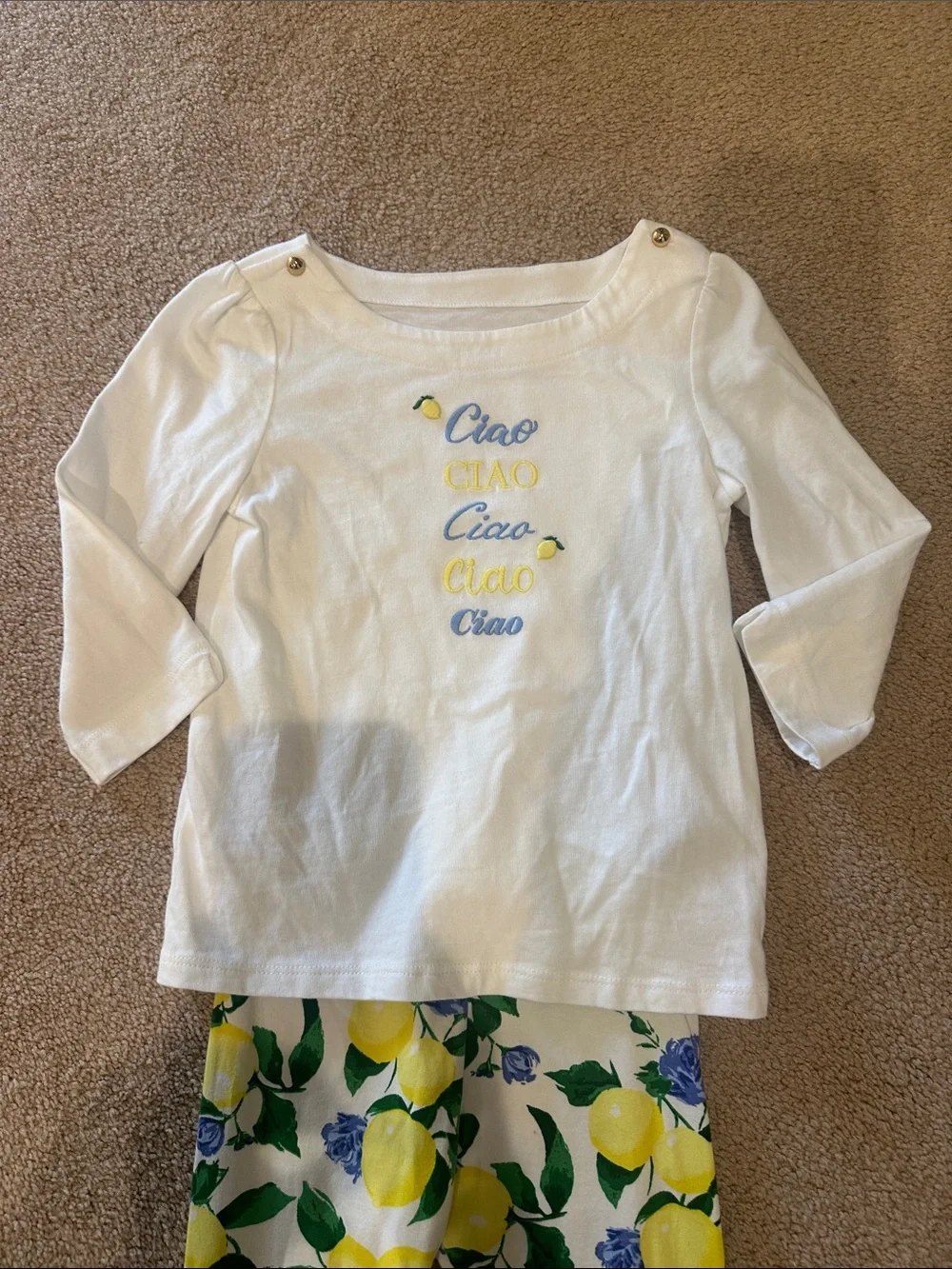 Janie and Jack White Top with Lemon Print Leggings